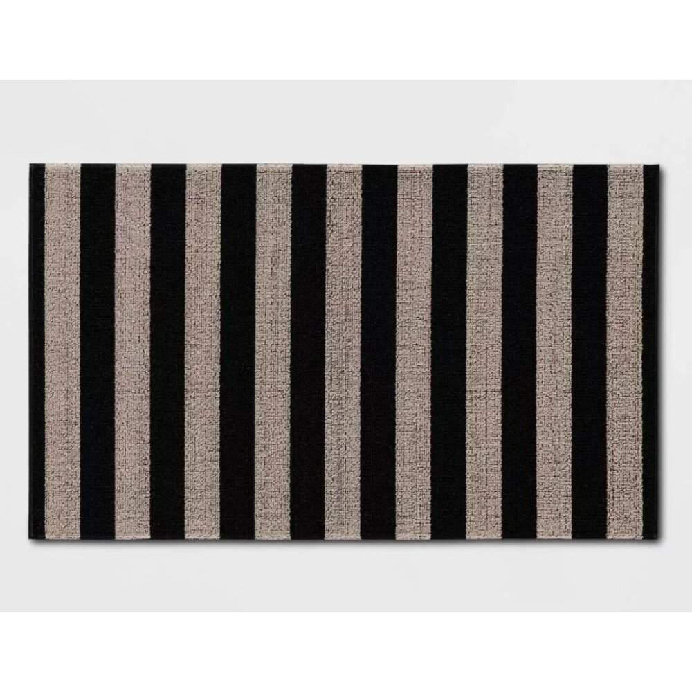 Room Essentials Durable Striped Doormat 18" X 30" Black & Beige Non-Slip Backing